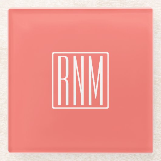 Initialmonogramm | Weiß auf Korallen Glasuntersetzer (Vorderseite)