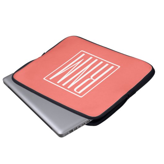 Initialmonogramm | Weiß auf Korallen Laptopschutzhülle (Vorne Knopf)