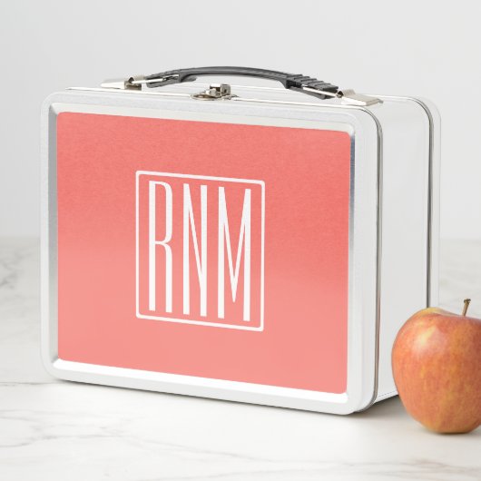 Initialmonogramm | Weiß auf Korallen Metall Brotdose (Beispiel)