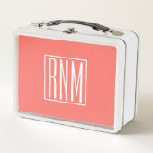 Initialmonogramm | Weiß auf Korallen Metall Brotdose (Vorderseite)