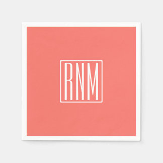 Initialmonogramm | Weiß auf Korallen Serviette