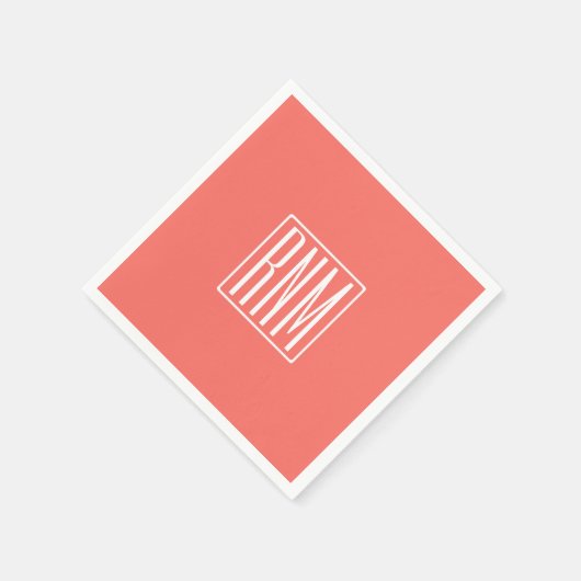 Initialmonogramm | Weiß auf Korallen Serviette (Ecke)