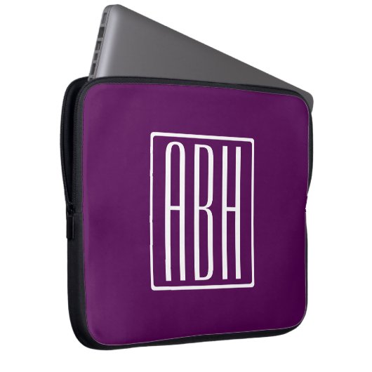 Initialmonogramm | White on Deep Lila Laptopschutzhülle (Vorne Rechts)