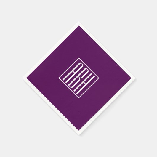 Initialmonogramm | White on Deep Lila Serviette (Ecke)