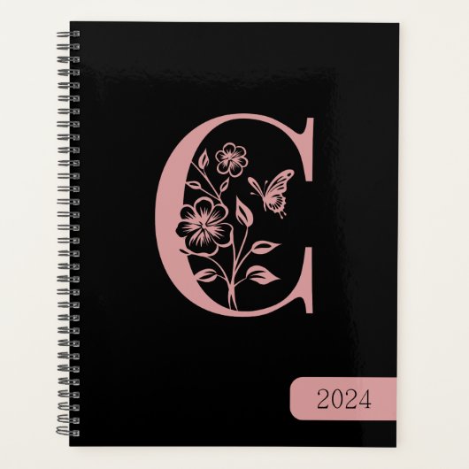 Initialname "Black Peach Monogramm" minimalistisch Planer (Vorderseite)
