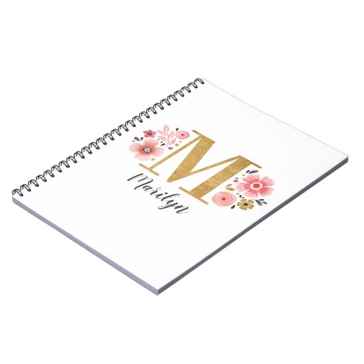 Initialname des eleganten Floral Monogramms Notizblock (Linke Seite)