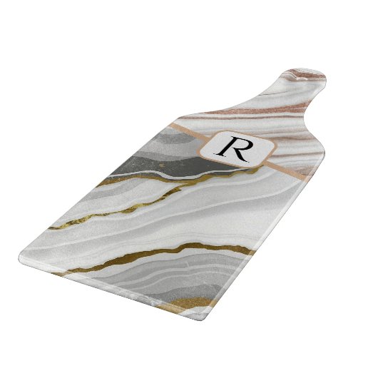 Initialname des Marble Agate Gold Glitzer Monogram Schneidebrett (Ecke)