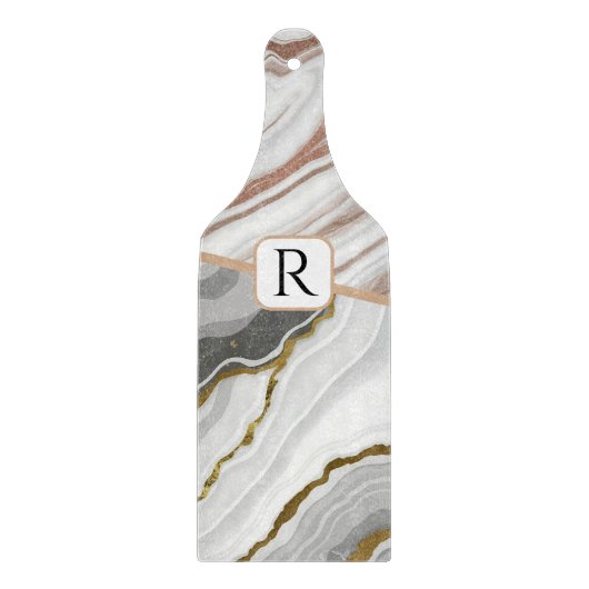 Initialname des Marble Agate Gold Glitzer Monogram Schneidebrett (Vorderseite)