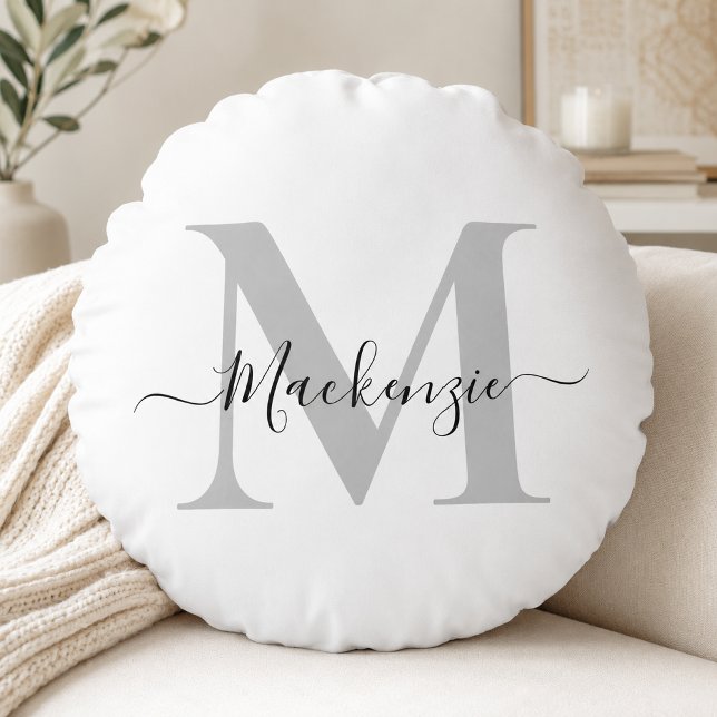 Initialname des Monogramms personalisieren Rundes Kissen (Personalize Monogram Initial Name Round Pillow)