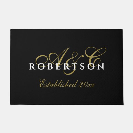 Initialname für Monogramm Est. Schwarzes Gold Fußmatte (Vorderseite)