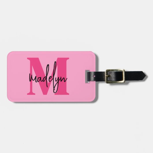 Initialname Monogramm für den heiß rosa Reisenden Gepäckanhänger (Vorderseite horizontal)