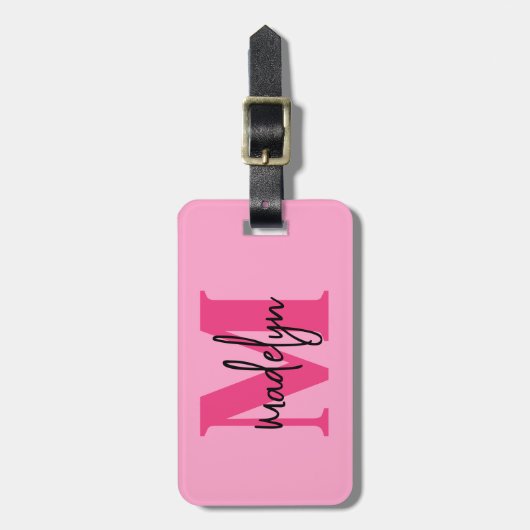 Initialname Monogramm für den heiß rosa Reisenden Gepäckanhänger (Vorderseite vertikal)