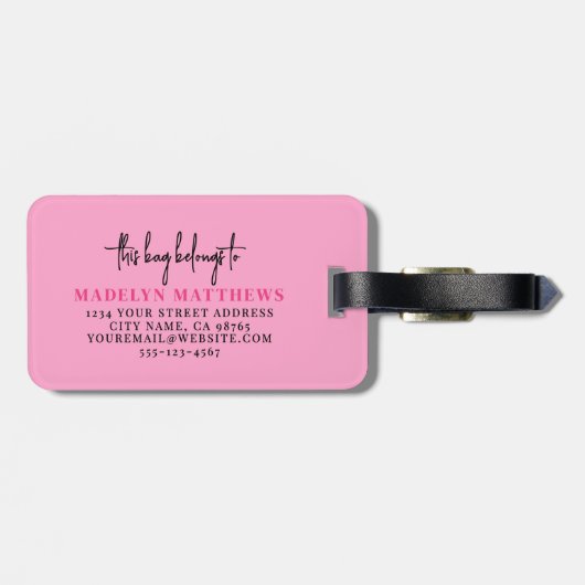 Initialname Monogramm für den heiß rosa Reisenden Gepäckanhänger (Rückseite horizontal)