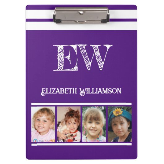 Initialnamen 8 Fotos lila weiß hinzufügen Klemmbrett (Vorderseite)