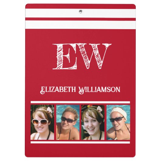 Initialnamen 8 Fotos rot hinzufügen Klemmbrett (Rückseite)