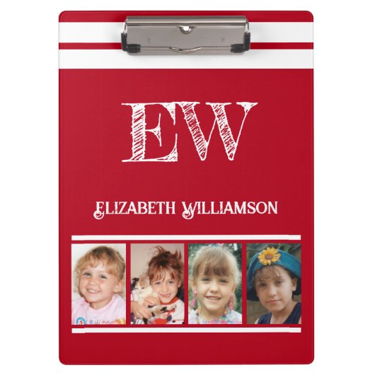 Initialnamen 8 Fotos rot hinzufügen Klemmbrett (Vorderseite)