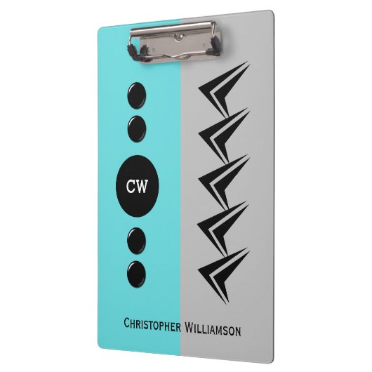 Initialnamen grau und türkis hinzufügen klemmbrett (Links)