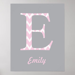 Initialposter "E" Personalisiert Zickzack Pink Nam Poster