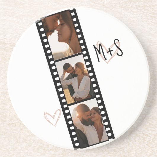 Initials 3 Foto Filmstrip mit Herz Getränkeuntersetzer (Vorne)