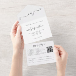 Initials Eleganter Script QR Code Jede Farbe All In One Einladung