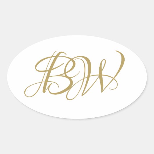 Initials für elegante Gold White Couples Monogram Ovaler Aufkleber (Vorderseite)