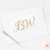 Initials für elegante Gold White Couples Monogram Ovaler Aufkleber (Umschlag)