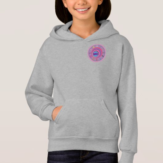 Initials Girl Time Clock Rosa Lila blaue Zahlen Hoodie (Vorderseite)