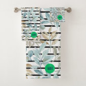 Initials girly pastel Botanical Blue Stripes Chic Badhandtuch Set (Insitu)