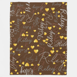 Initials Gold Hearts Brown mit gemischten Namen Fleecedecke