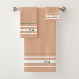 Initials minimalist earth tone White stripes cute Badhandtuch Set
