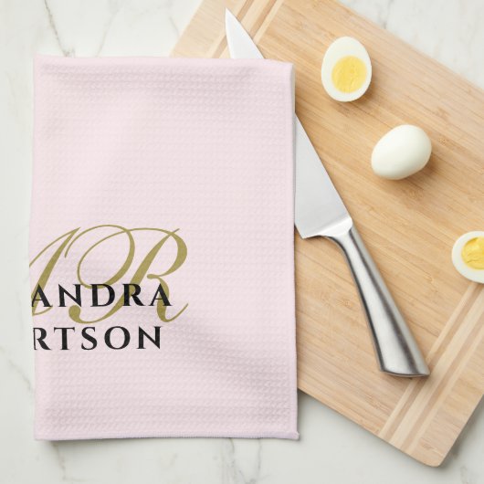 Initials Minimalistisch Pastel Pink Gold Schwarz S Geschirrtuch (Viertel Falte)