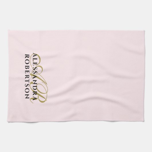 Initials Minimalistisch Pastel Pink Gold Schwarz S Geschirrtuch (Horizontal)
