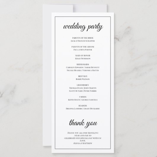 Initials Monogram Minimalistisch Wedding Program (Rückseite)