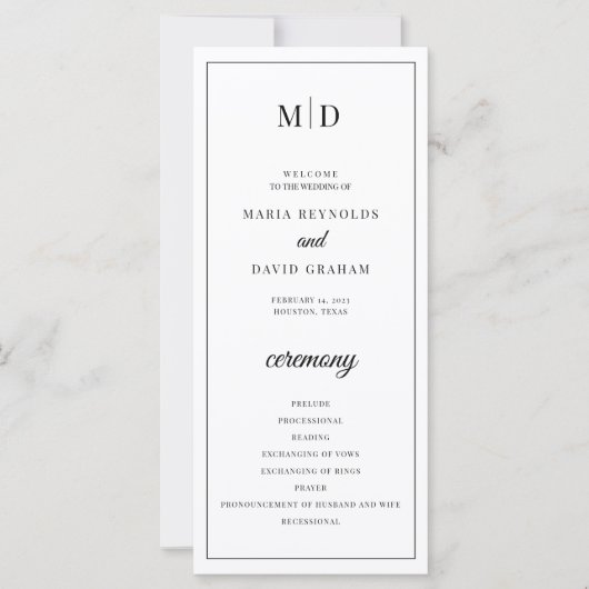 Initials Monogram Minimalistisch Wedding Program (Vorderseite)