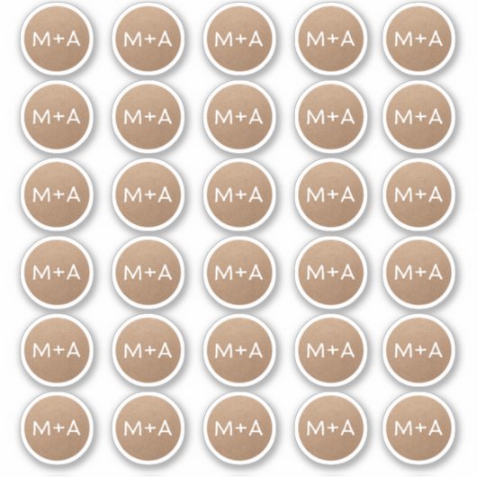 Initials monogramm rustikal braun Kraft Hochzeit Aufkleber (Vorderseite)