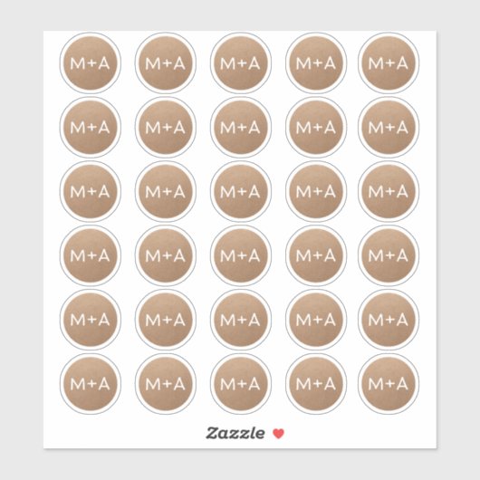 Initials monogramm rustikal braun Kraft Hochzeit Aufkleber (Blatt)