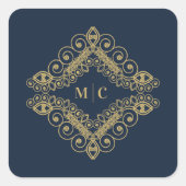 Initials Navy Blue Gold Sophisticated Swirly Quadratischer Aufkleber (Vorderseite)