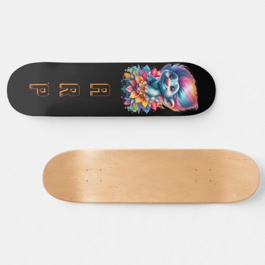 *~* Initials Neon Hair Rainbow AP89 Troll Skateboard (Horizontal)