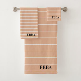 Initials pretty earty background white stripes badhandtuch set