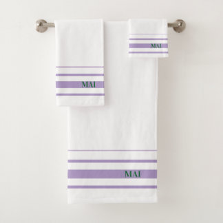 Initials pretty purple stripes minimalist White Badhandtuch Set