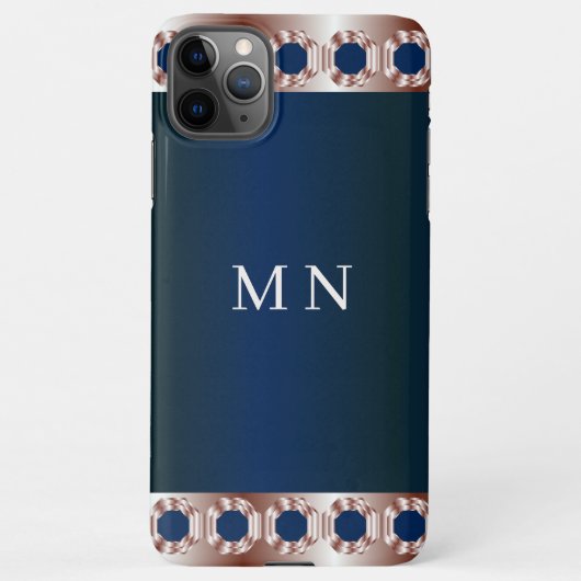 Initials Rose Gold Navy Blue Minimal Geometric iPhone Hülle (Rückseite)