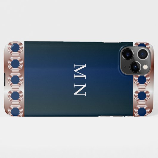 Initials Rose Gold Navy Blue Minimal Geometric iPhone Hülle (Rückseite (Horizontal))