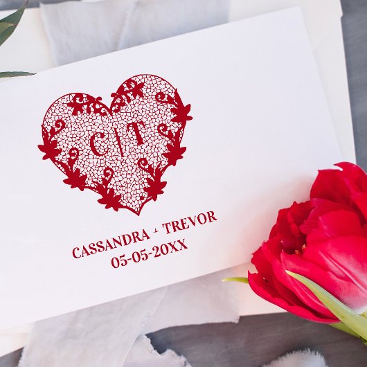 Initials Sophisticated Wedding Lace Floral Heart Gummistempel