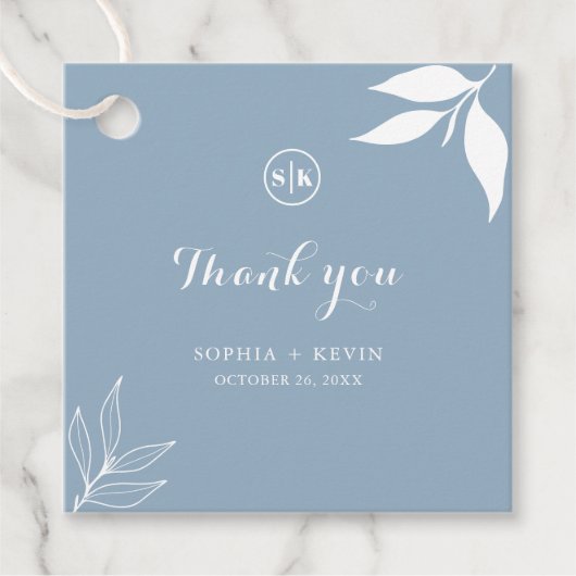 Initials von Dusty Blue Minima Branch Blätter Viel Geschenkanhänger (Vorderseite)