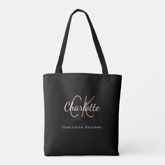 Initialskript für schwarze Goldmonogramme Tasche (Rückseite)