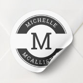 Initialsticker für moderne Schwarz-Weiß-Monogramm Runder Aufkleber