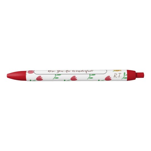 Initialstift für rote Tulip-Blume Muster Monogramm Kugelschreiber (Vorderseite)