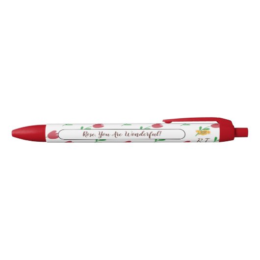 Initialstift für rote Tulip-Blume Muster Monogramm Kugelschreiber (Oberseite)