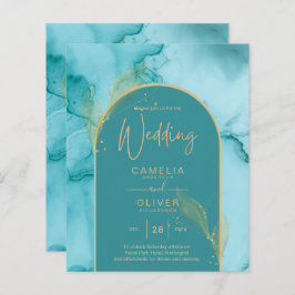 INK Abstrakt Türkis Aquamarin Gold Wedding INVITE