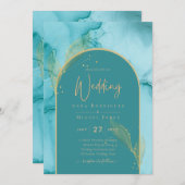 INK Abstrakt Türkis Aquamarin Gold Wedding INVITE Einladung (Vorne/Hinten)